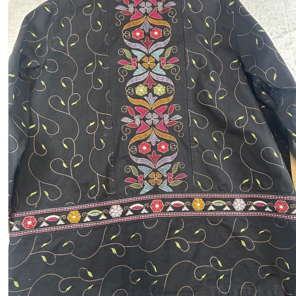 Denim Co Black Embroidered Floral and Vine Midi length Jacket Womens 2X